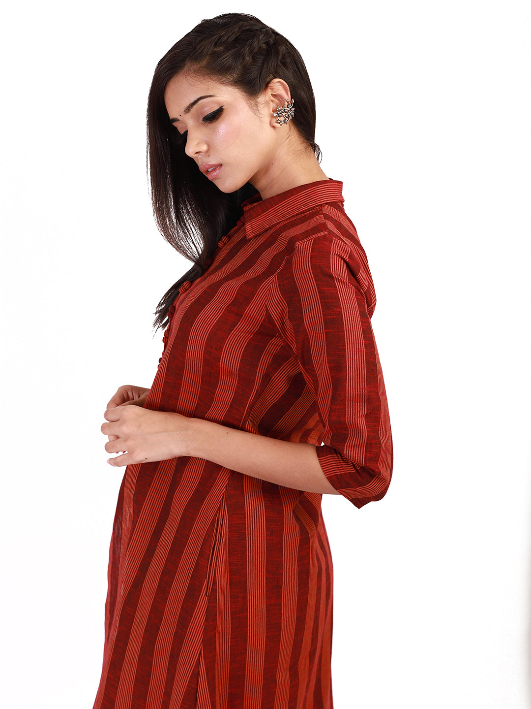 Red Orange Striped Kurta with Culottes