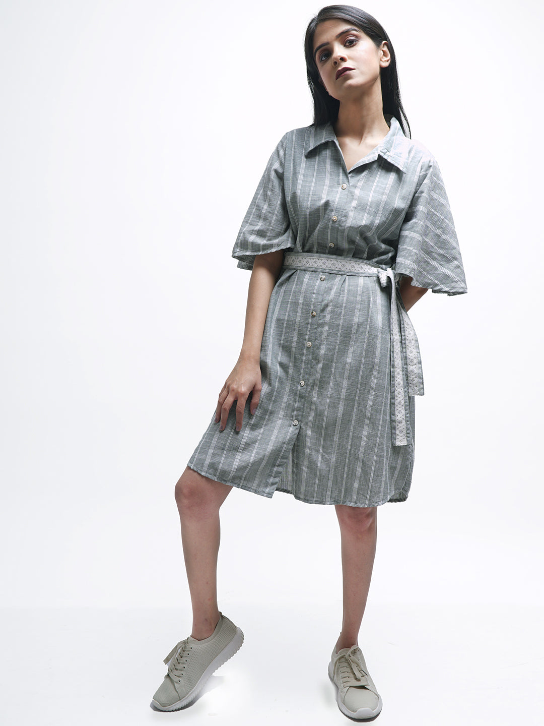 Sea Green Striped Shirt Dress