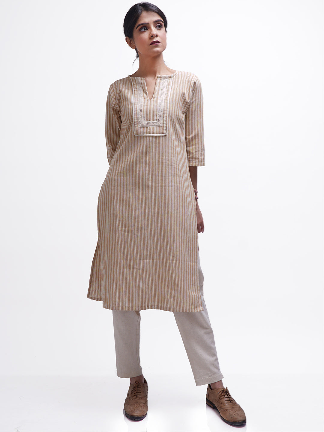 Beige Striped Kurta