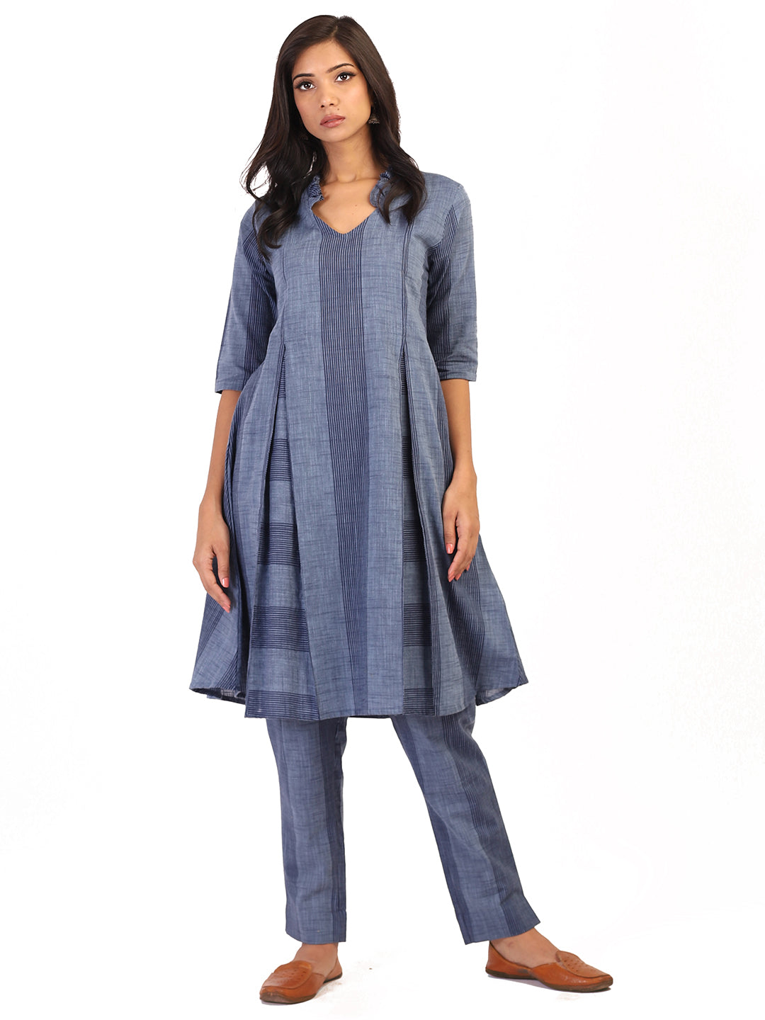 Blue Navy Striped Kurta with Pants