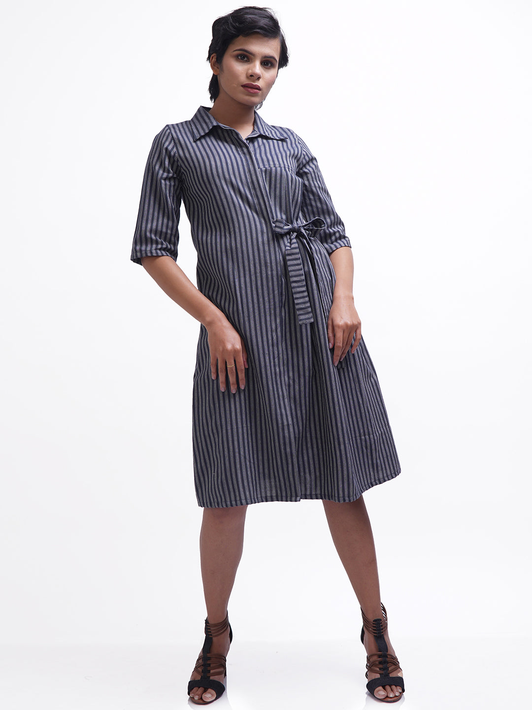 Navy Striped Shirt Dress