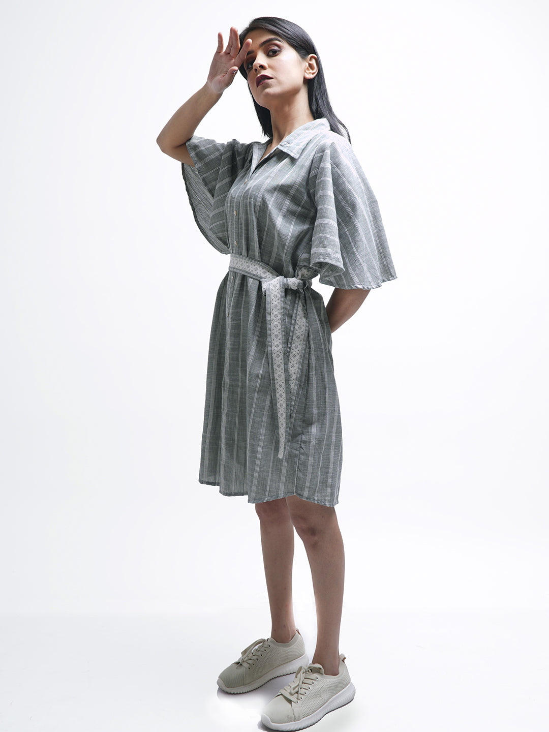 Sea Green Striped Shirt Dress