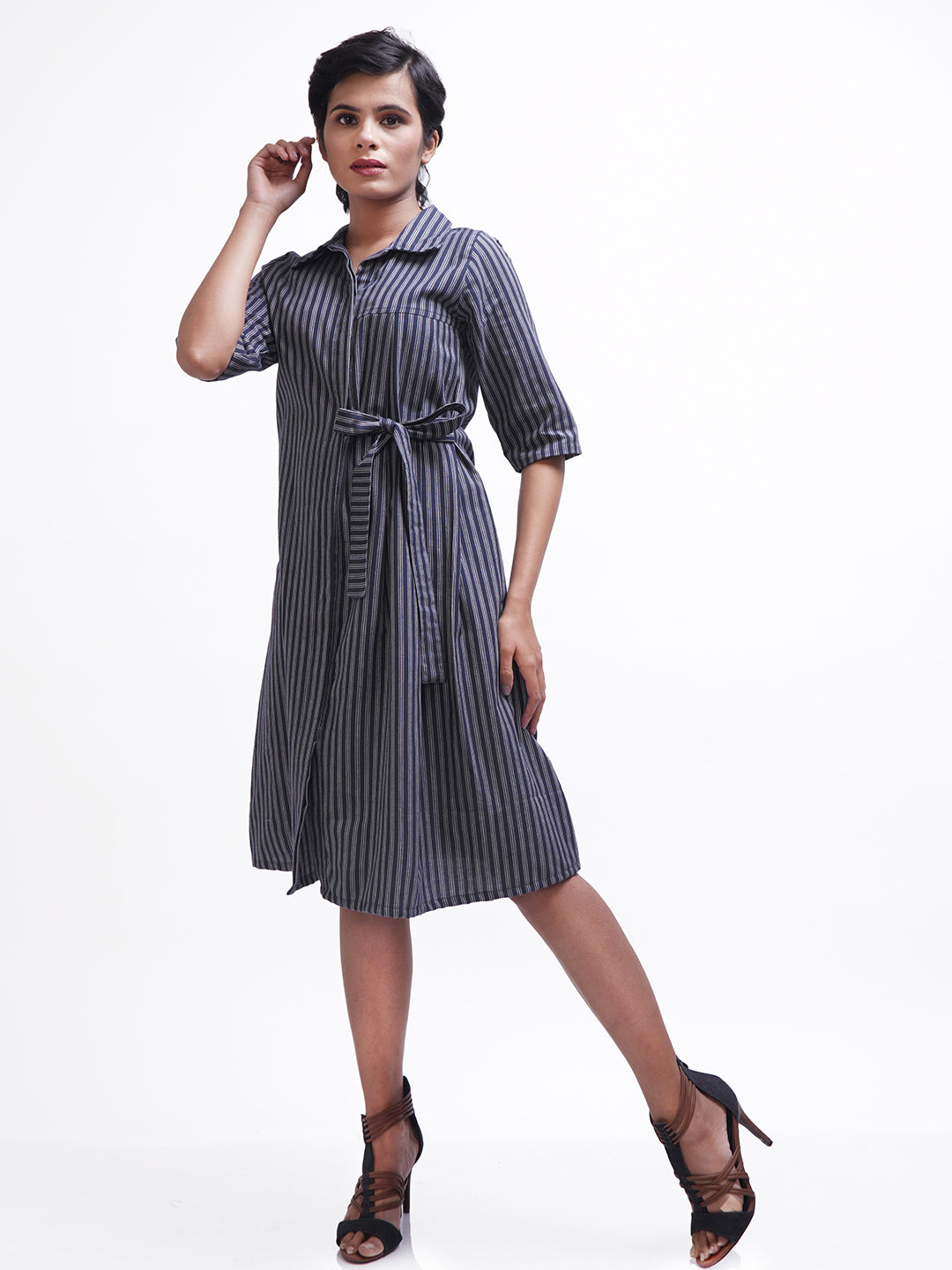 Navy Striped Shirt Dress
