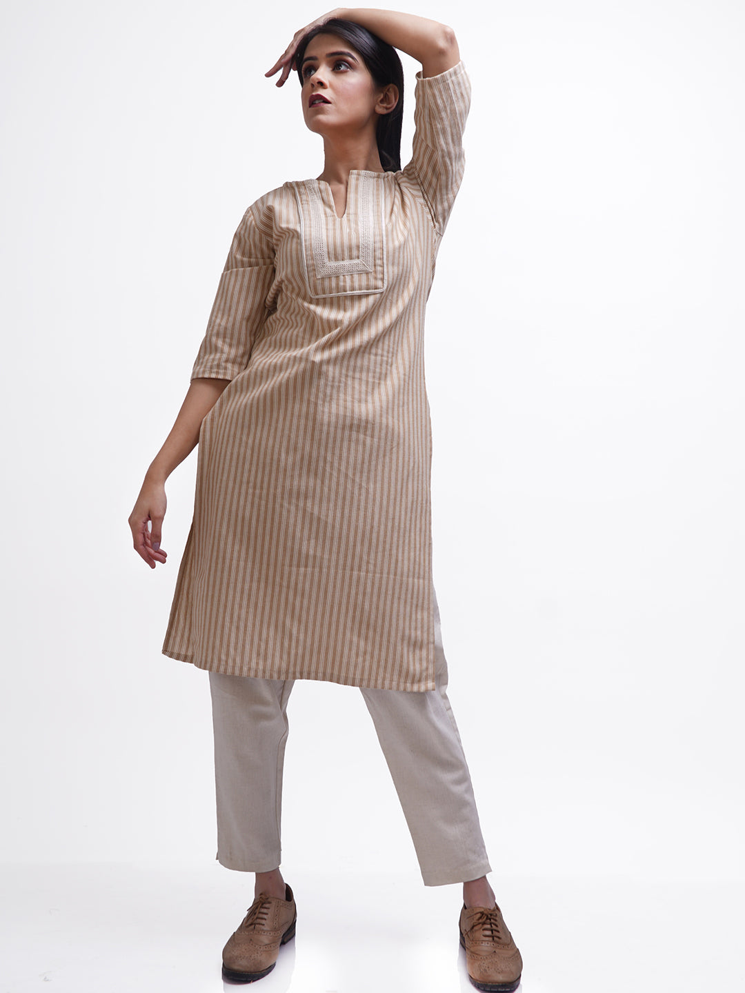 Beige Striped Kurta