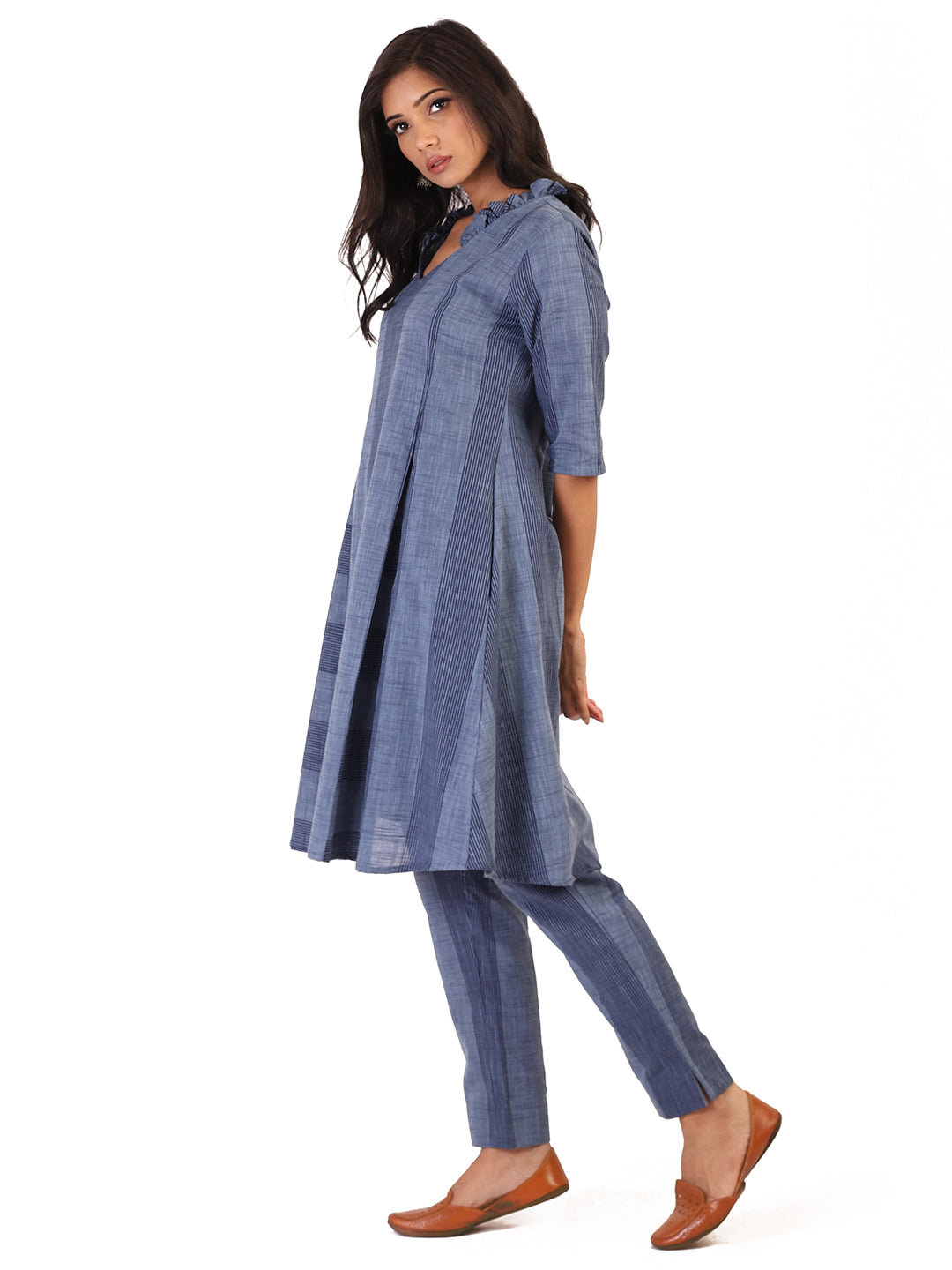Blue Navy Striped Kurta with Pants