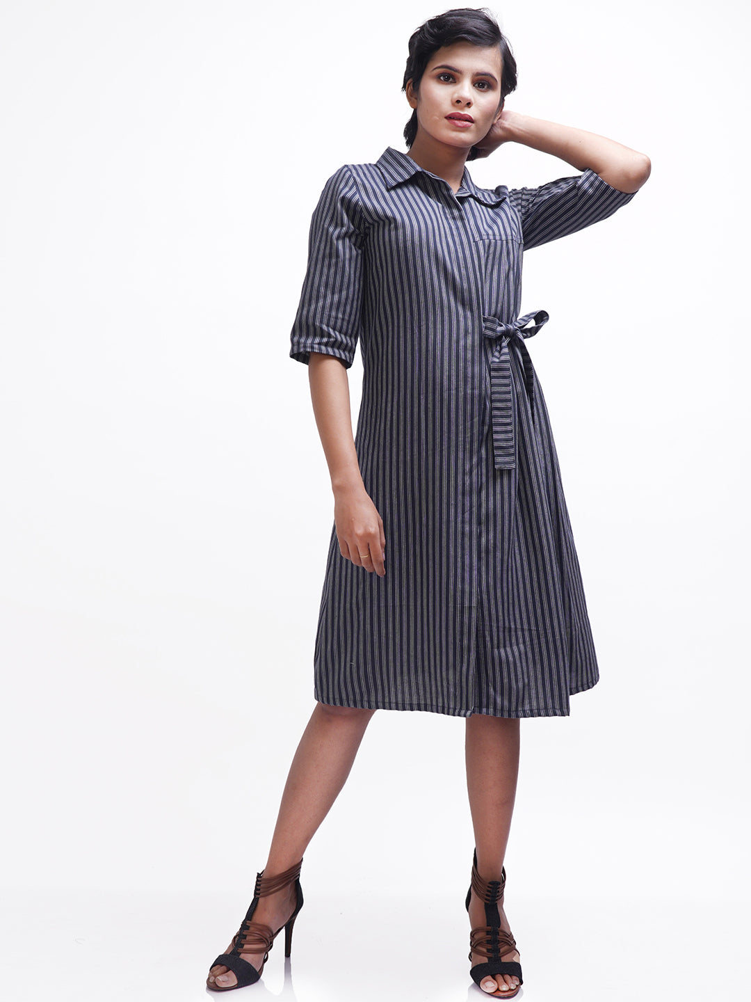 Navy Striped Shirt Dress