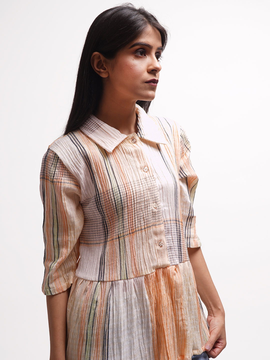 Wrinkled Checkered Peplum Shirt