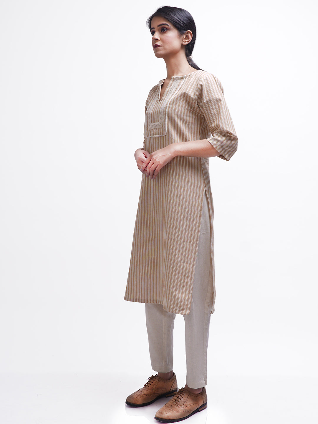 Beige Striped Kurta