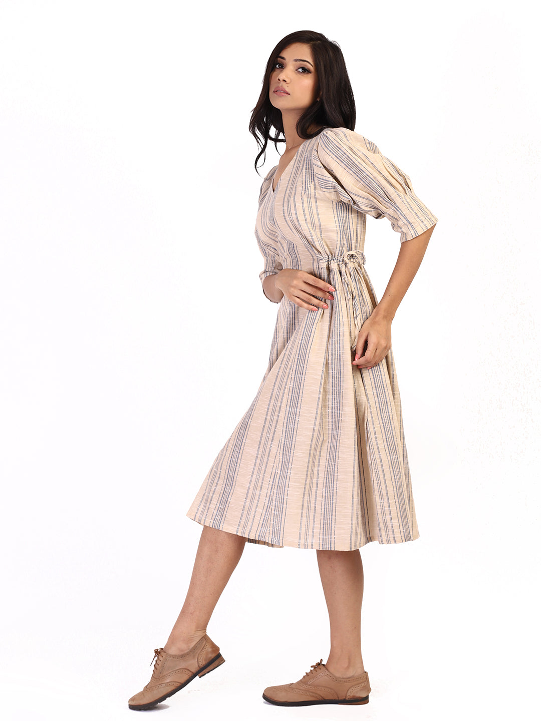 Beige Blue Striped Dress