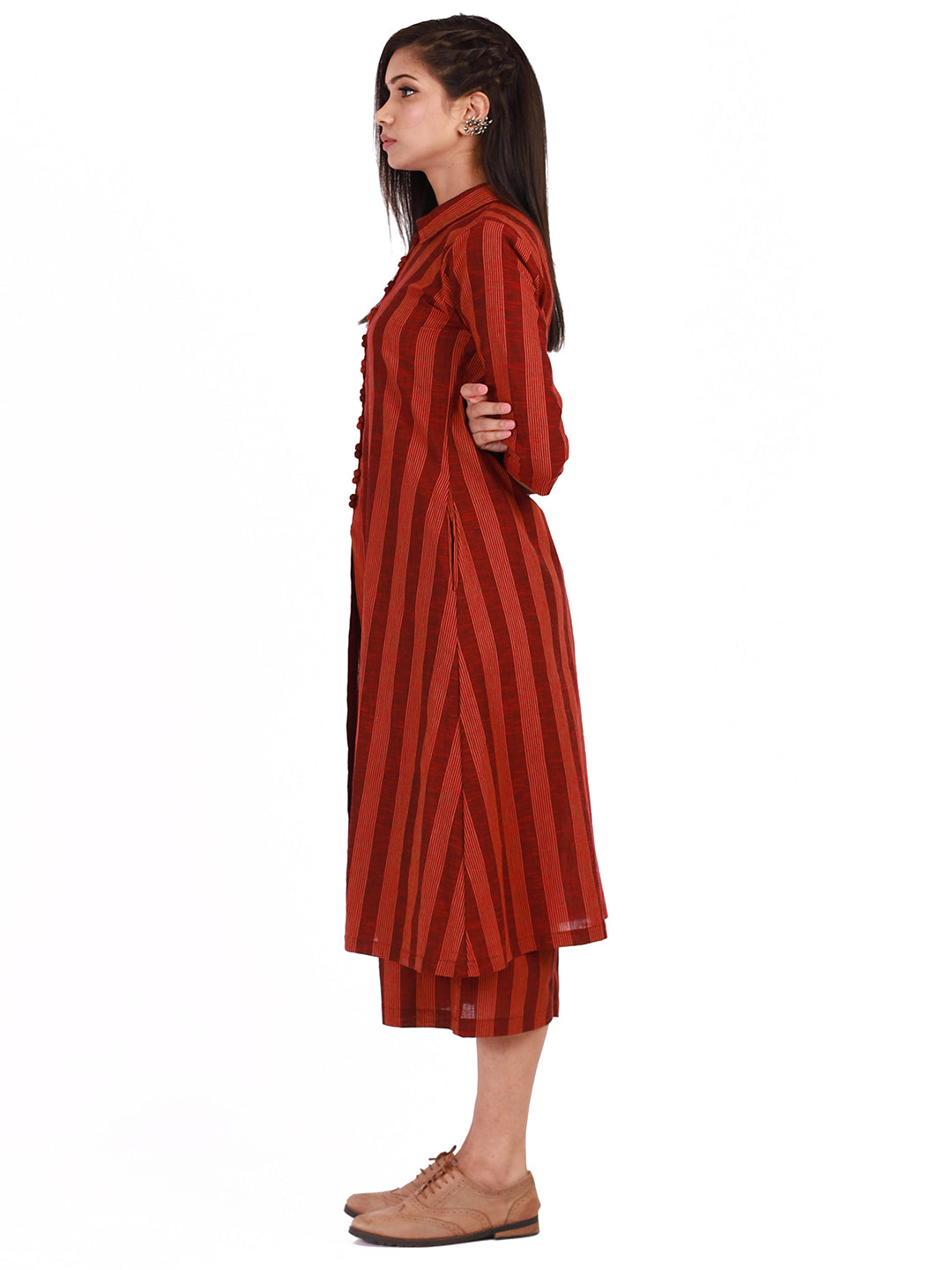 Red Orange Striped Kurta with Culottes