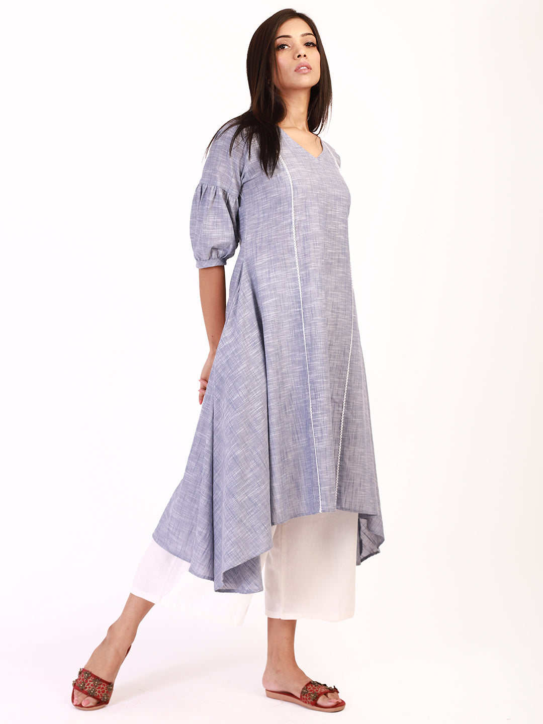 Chambray Colored Flared Kurta