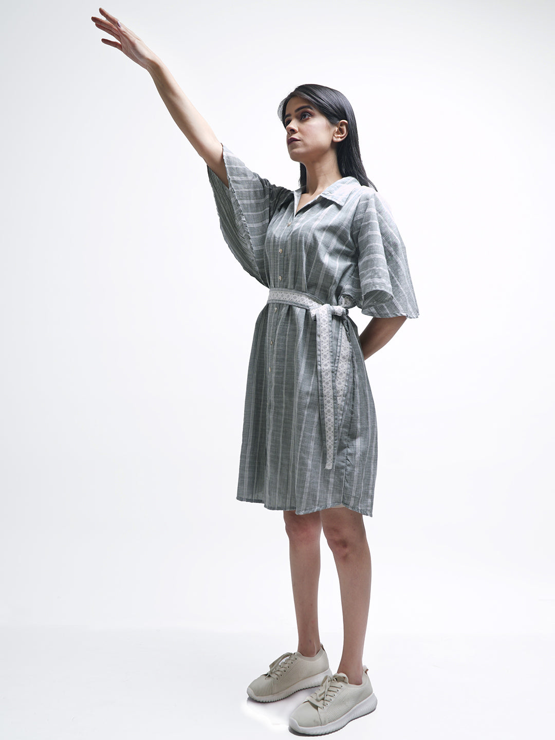 Sea Green Striped Shirt Dress