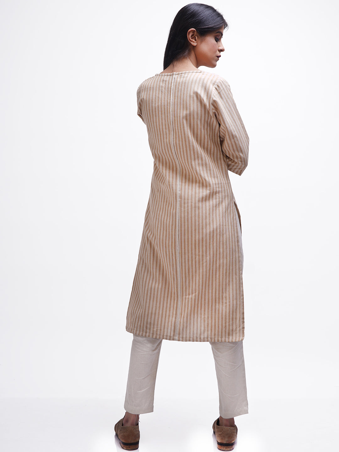 Beige Striped Kurta