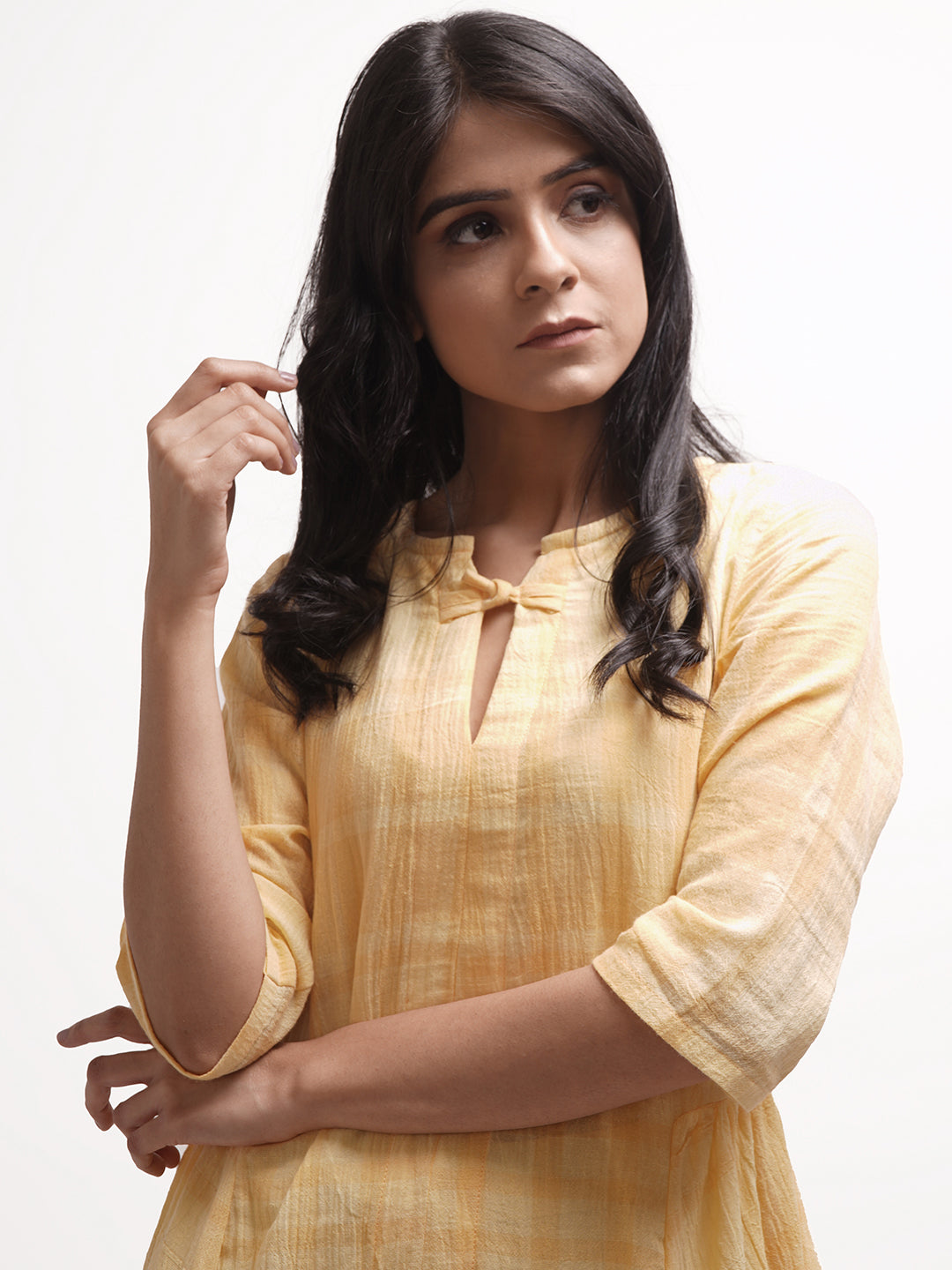 Yellow Checkered Asymmetrical Kurta