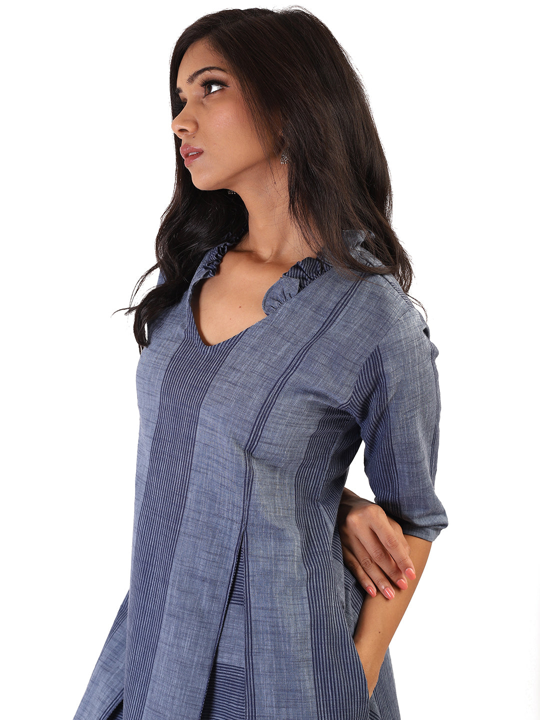Blue Navy Striped Kurta with Pants