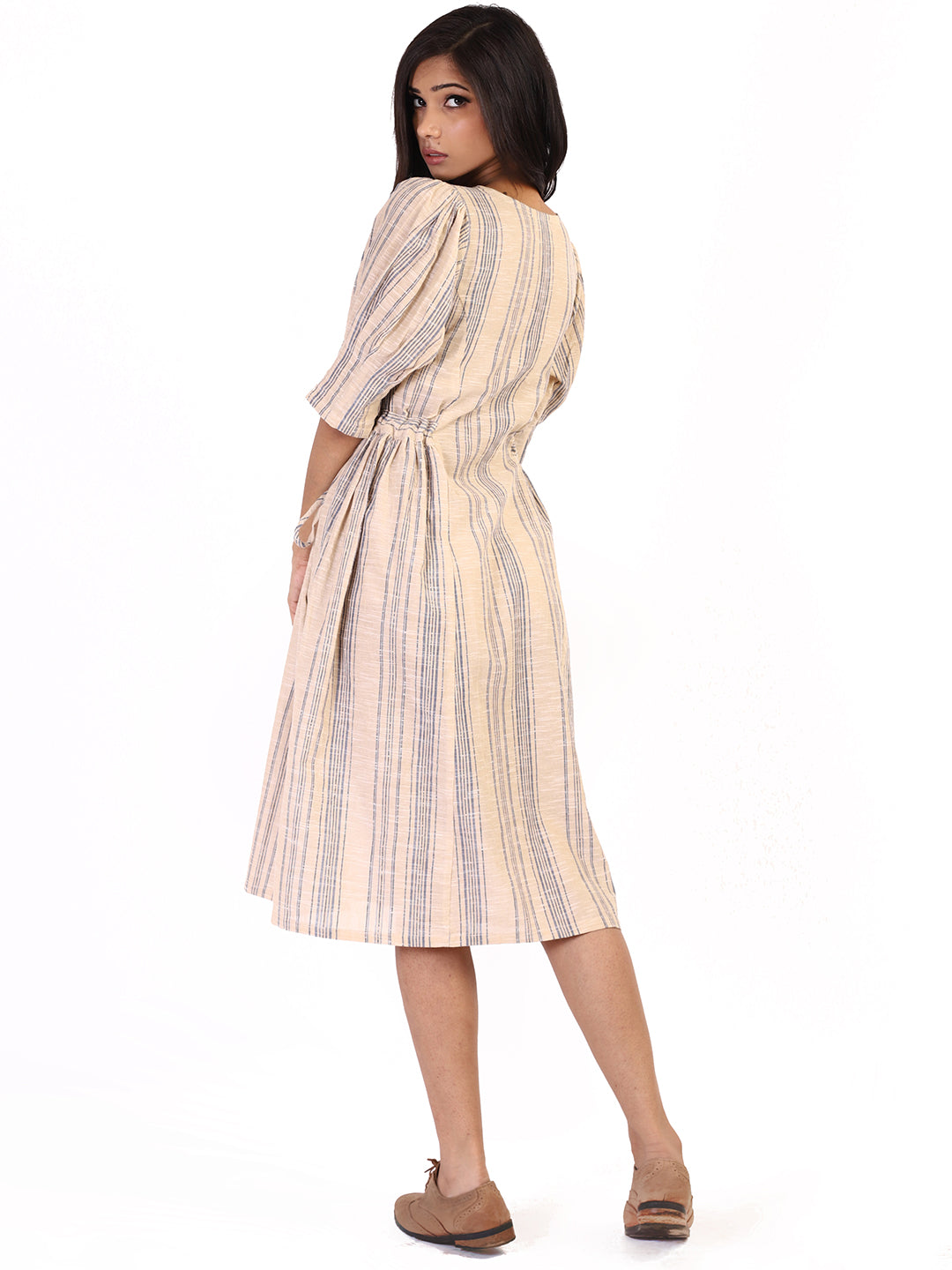 Beige Blue Striped Dress