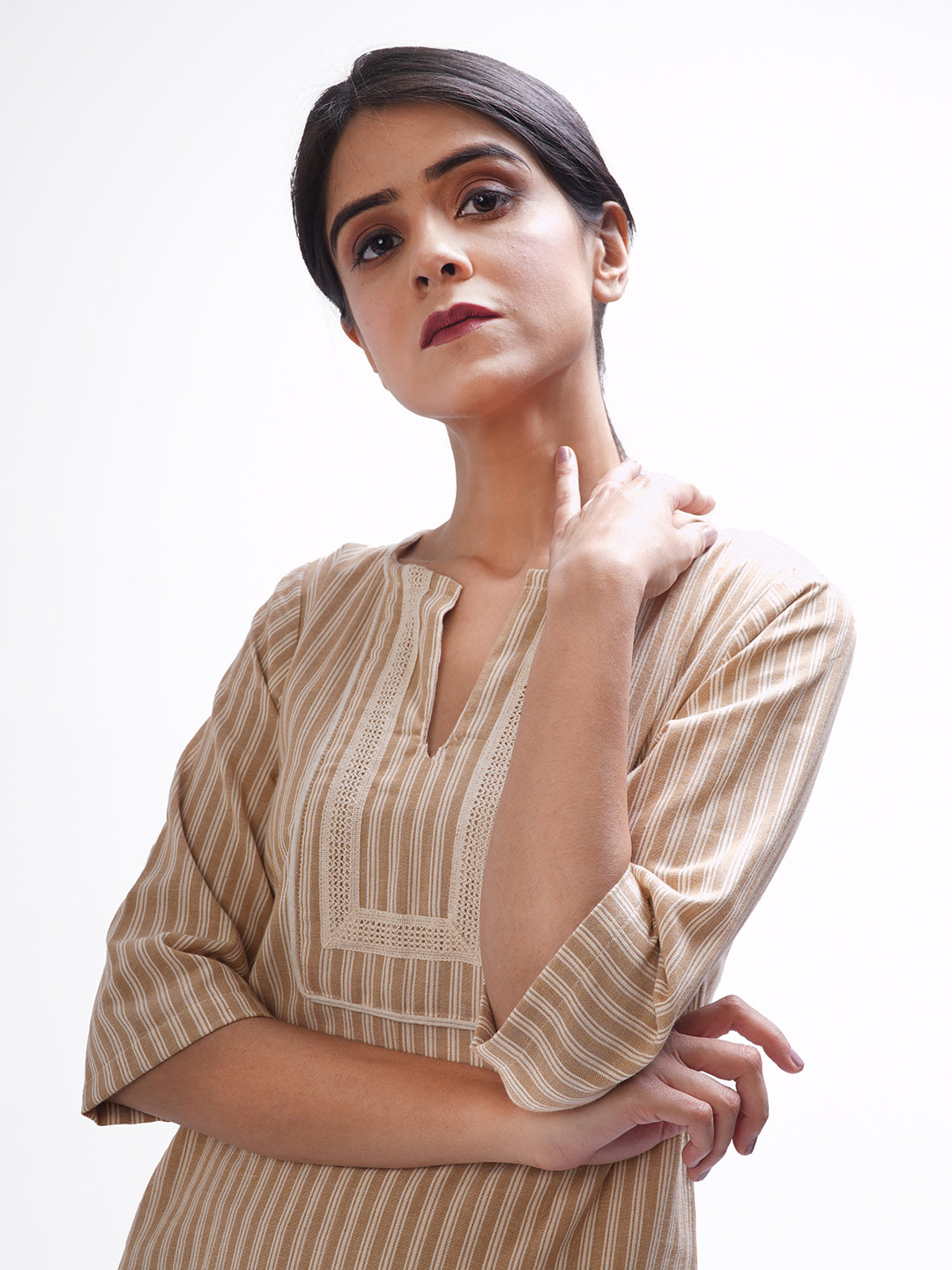 Beige Striped Kurta