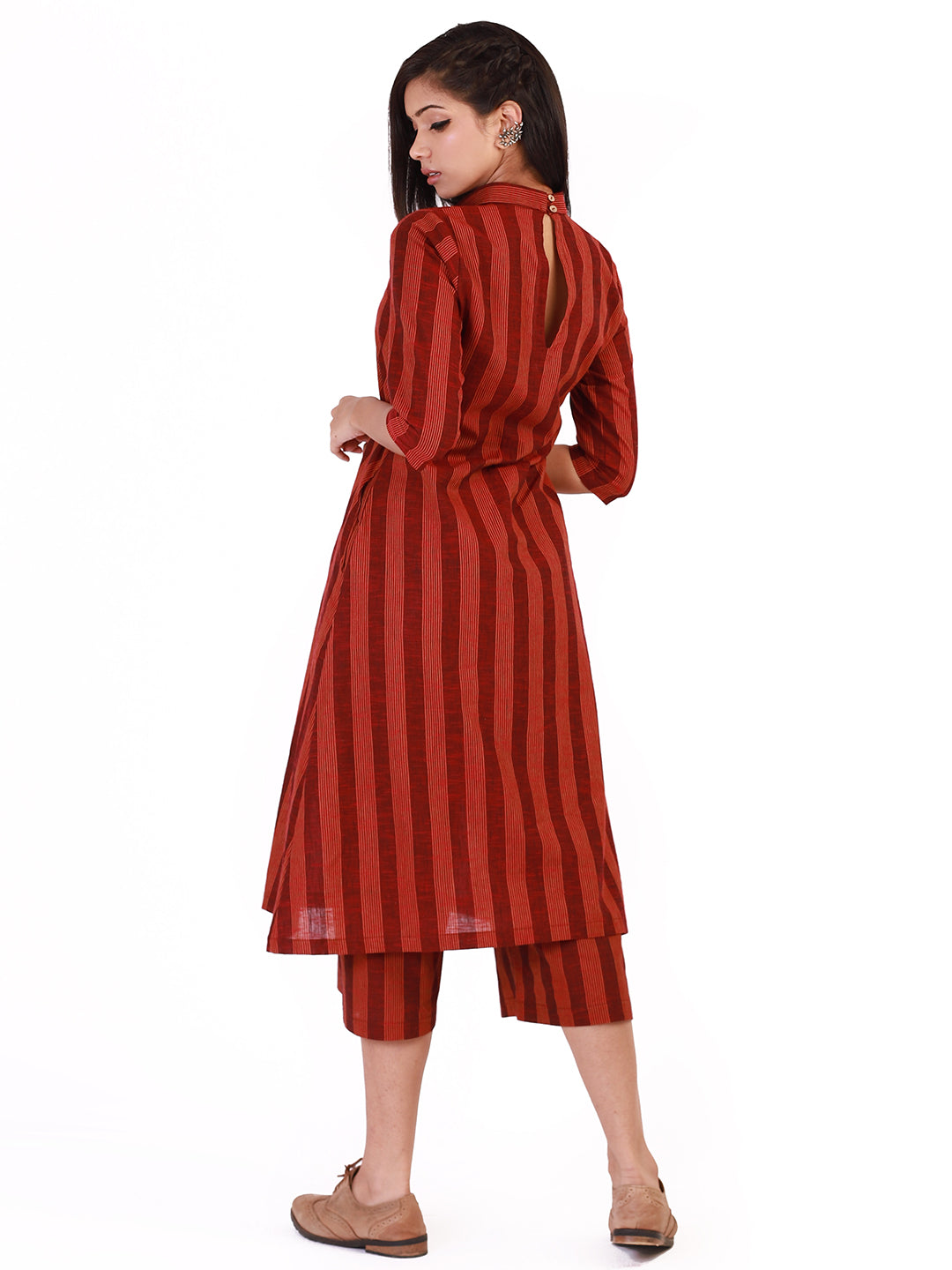 Red Orange Striped Kurta with Culottes