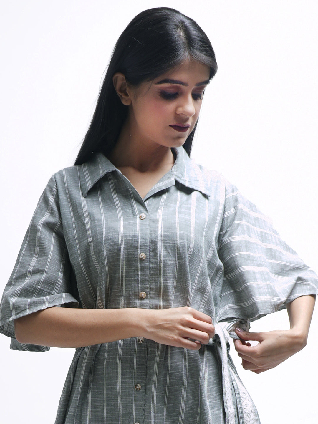 Sea Green Striped Shirt Dress