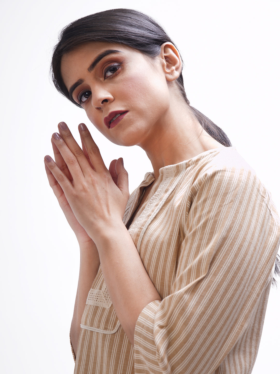 Beige Striped Kurta