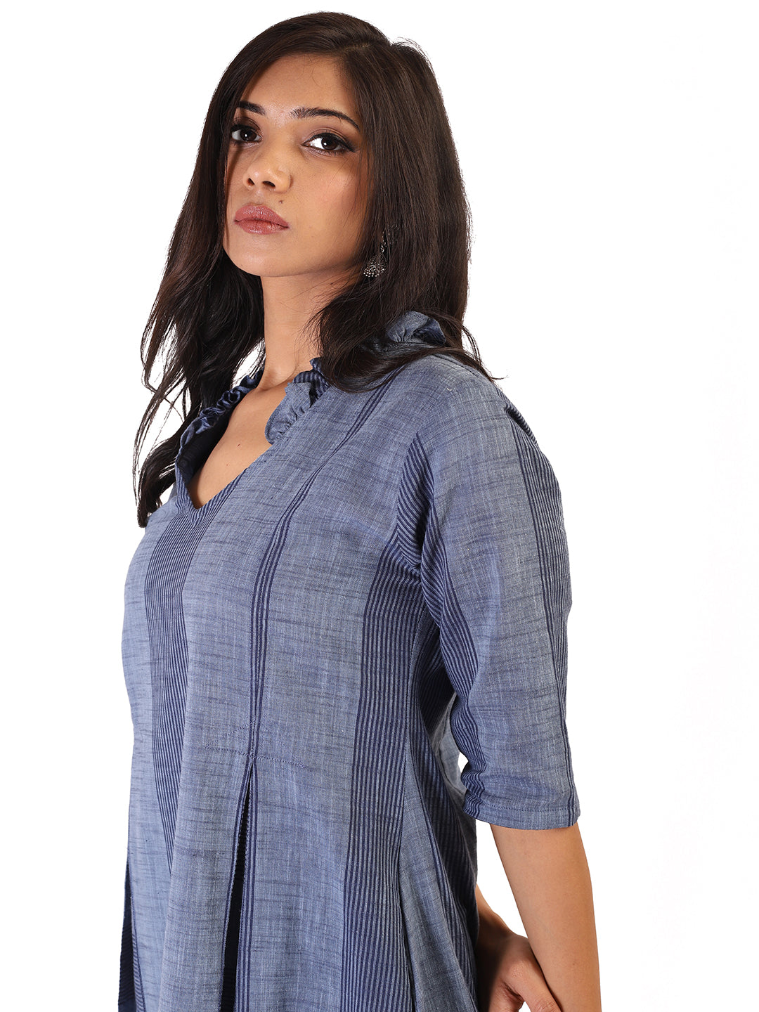 Blue Navy Striped Kurta with Pants