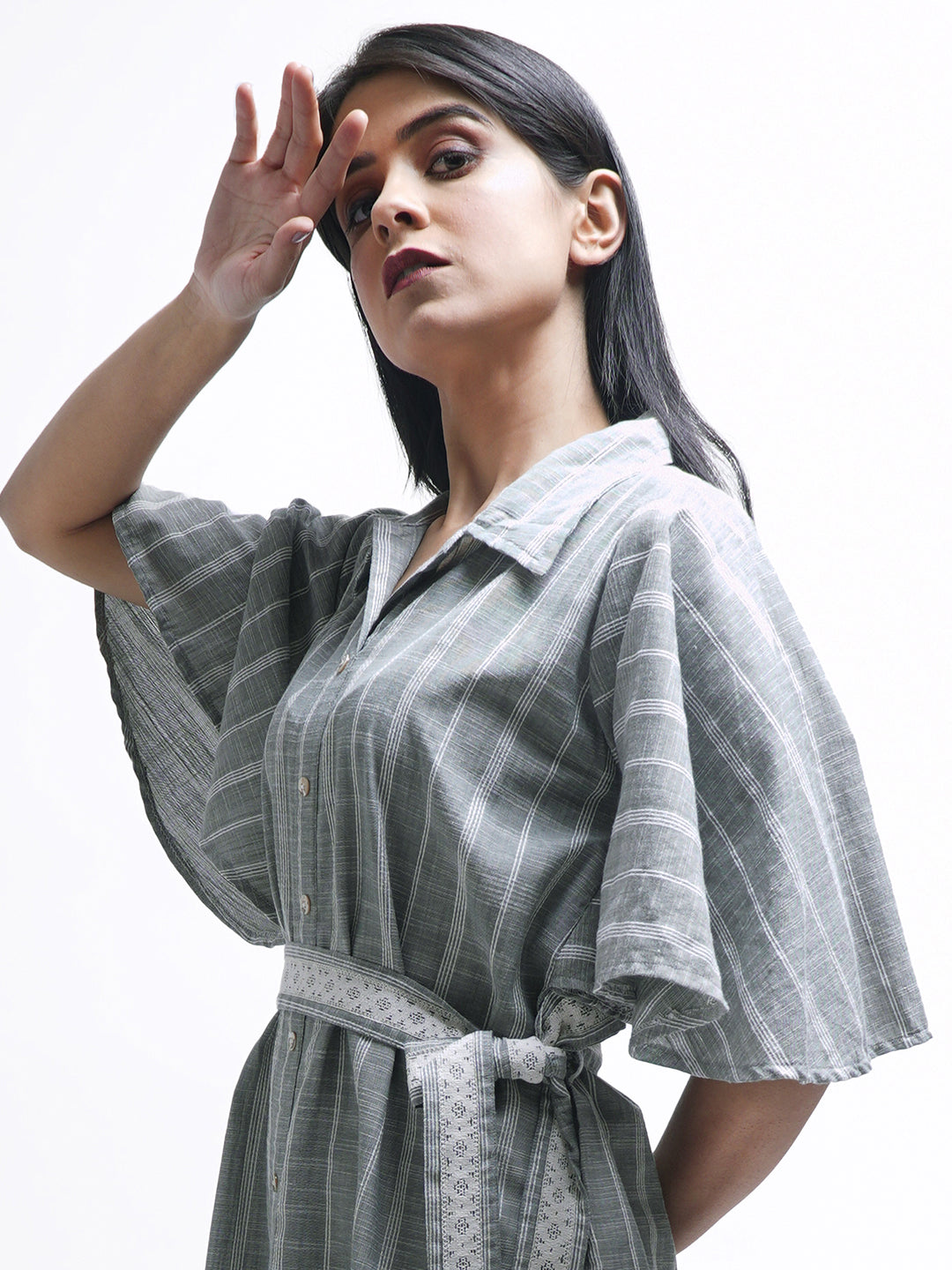 Sea Green Striped Shirt Dress