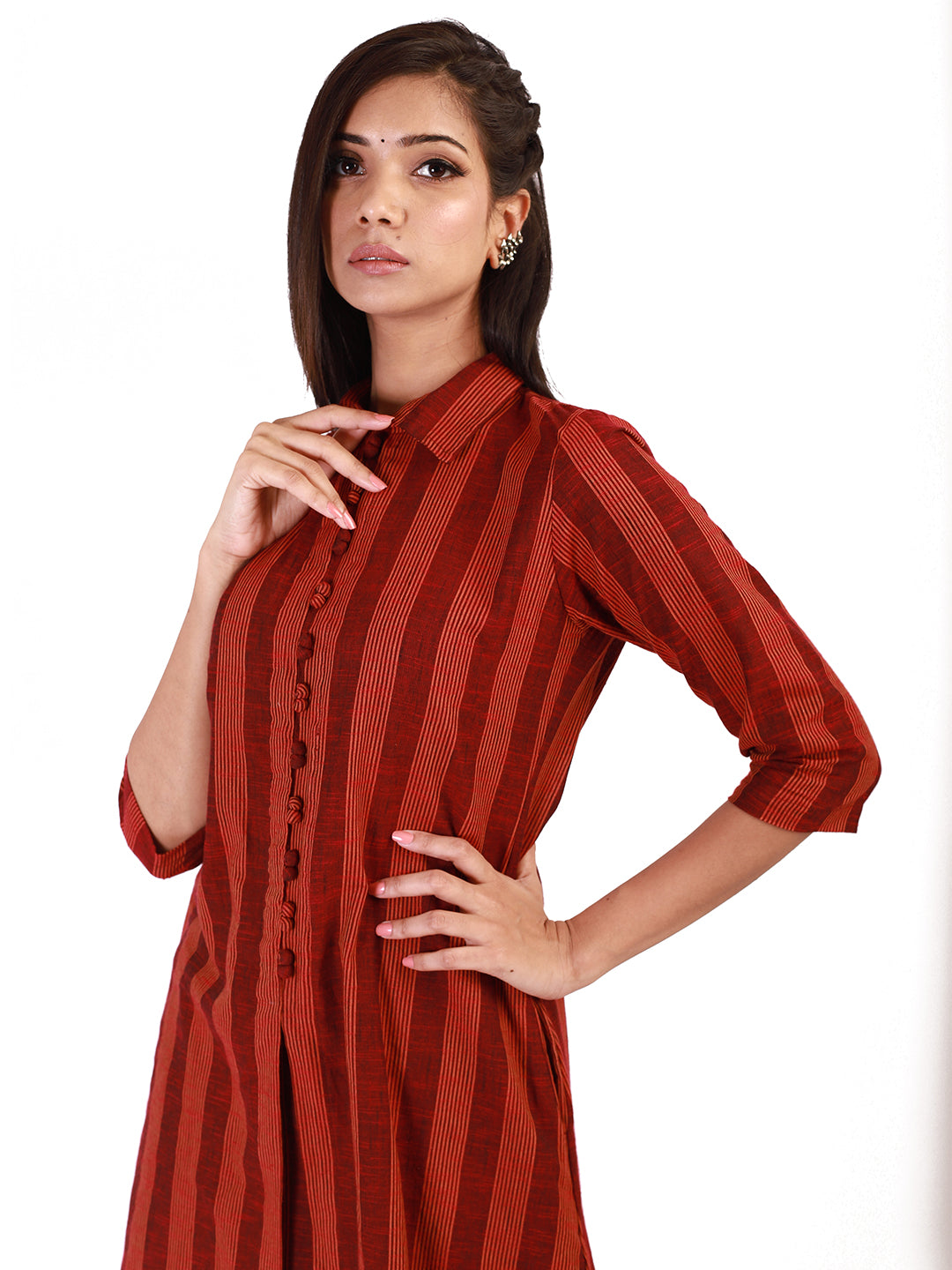 Red Orange Striped Kurta with Culottes