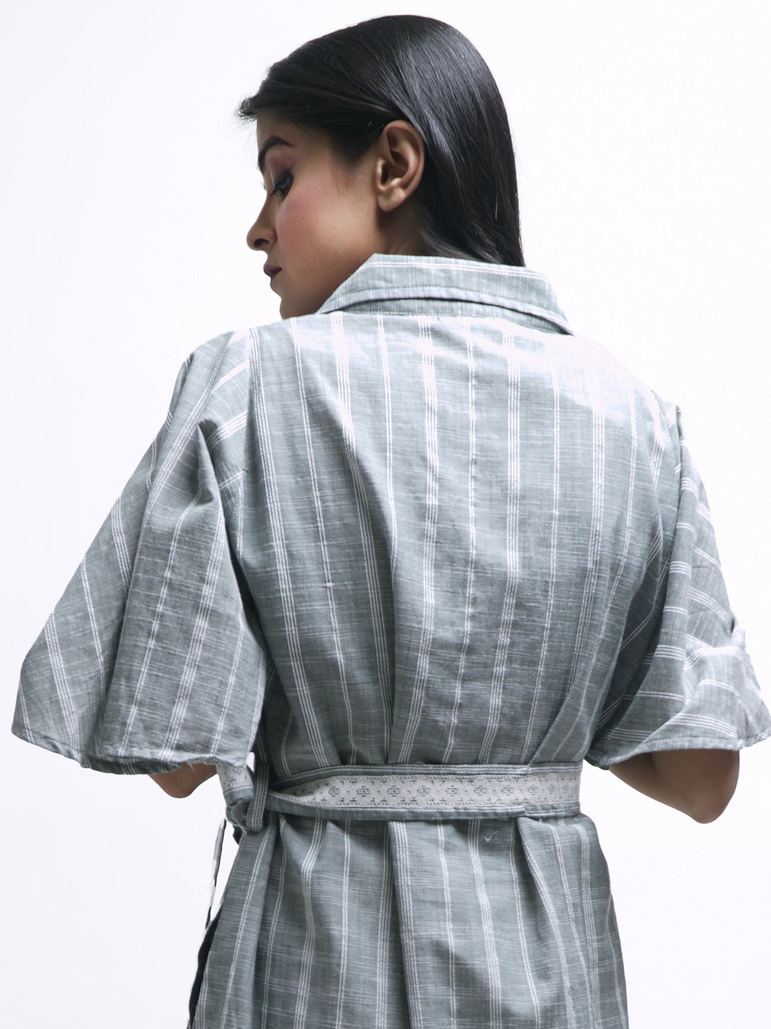 Sea Green Striped Shirt Dress