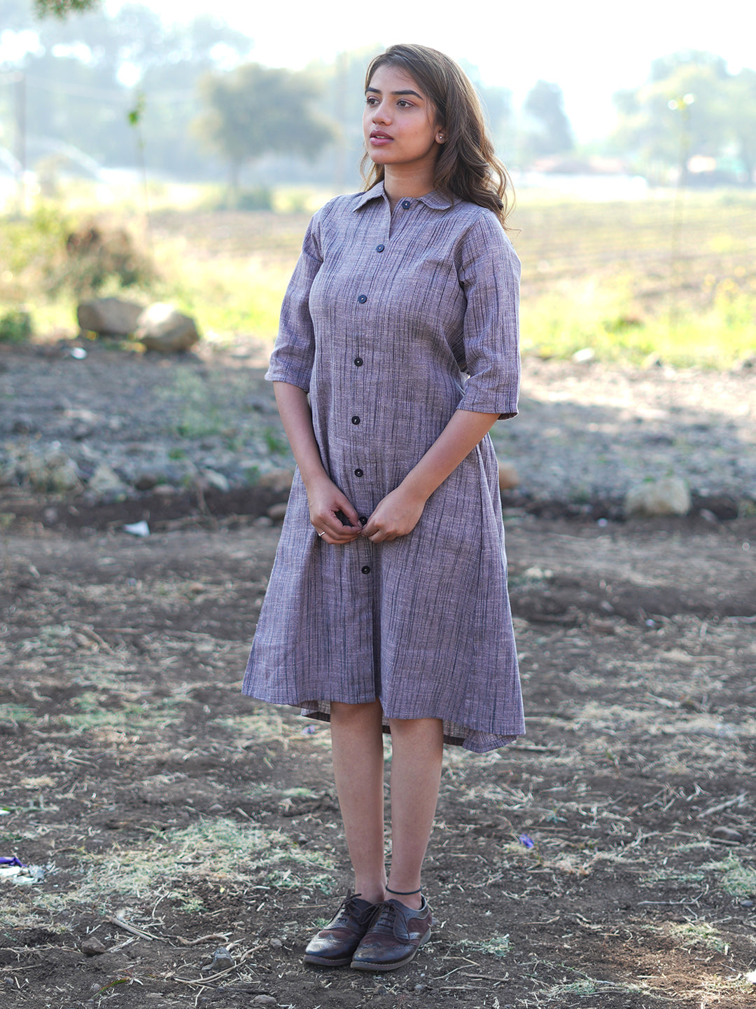 Blackish Purple Shirt Dress