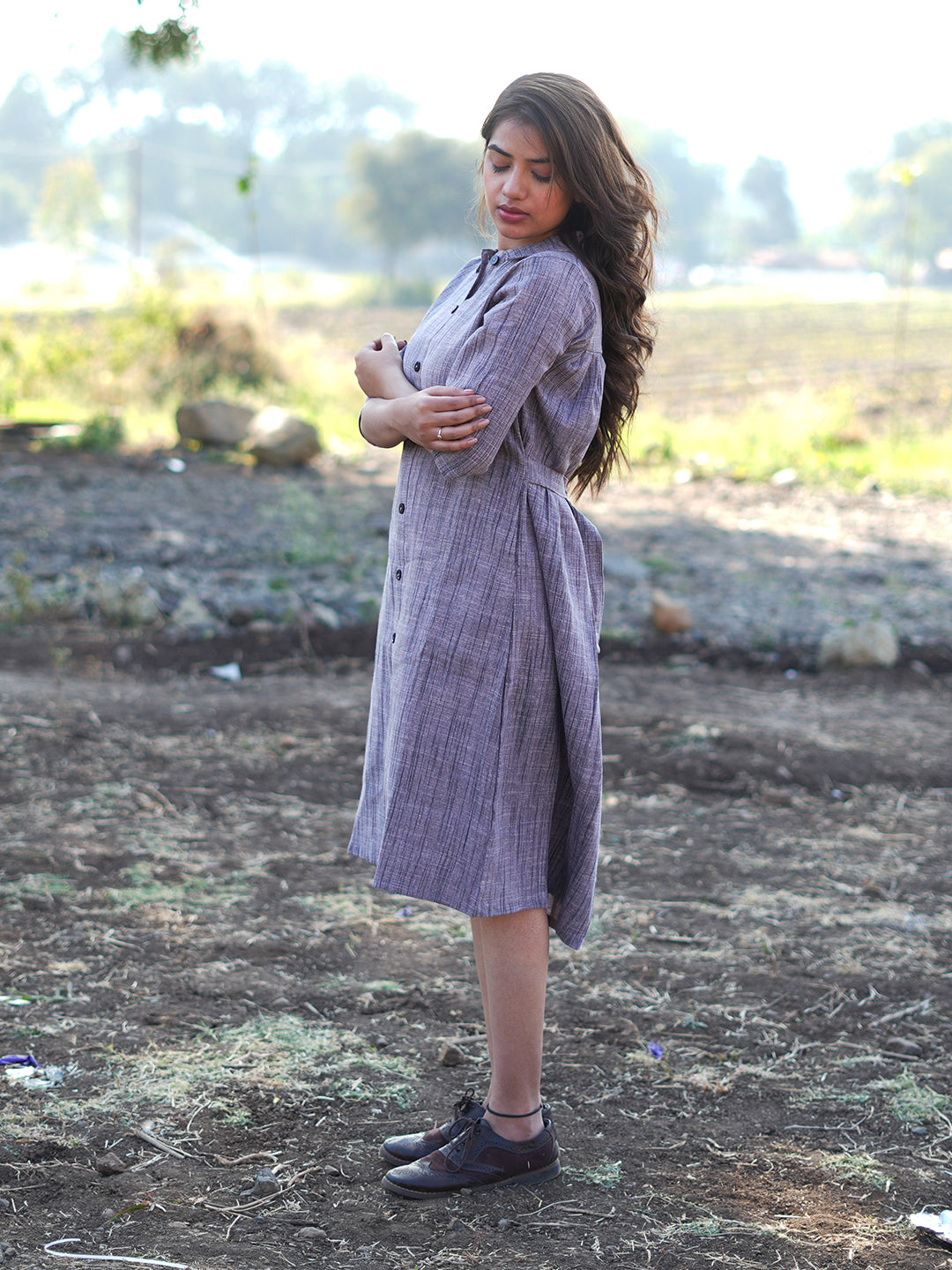 Blackish Purple Shirt Dress