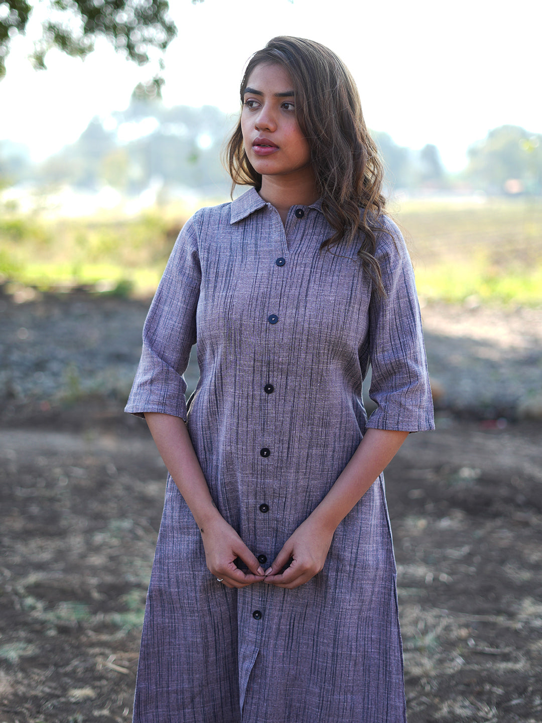 Blackish Purple Shirt Dress