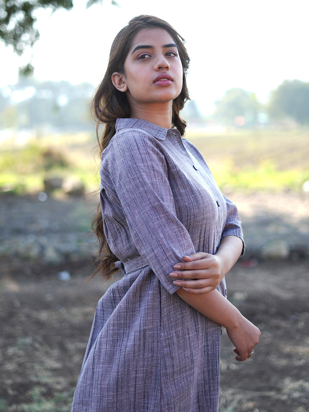 Blackish Purple Shirt Dress