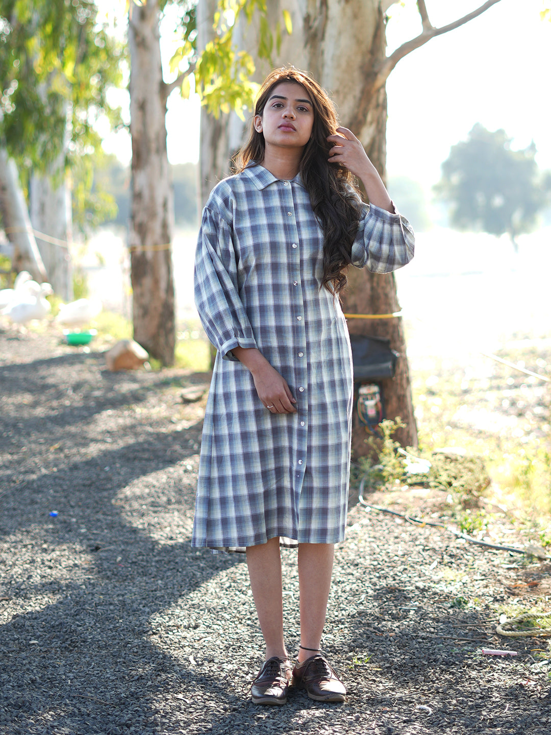 Checkered Shirt Dress