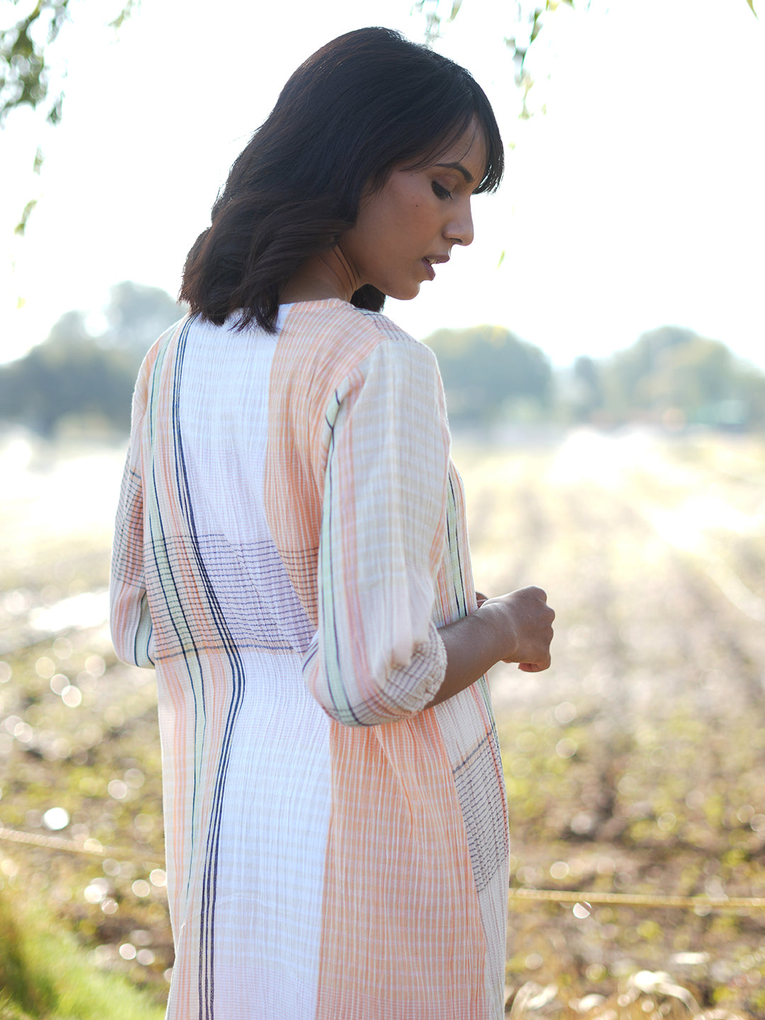 Wrinkled Checkered Tiered Dress