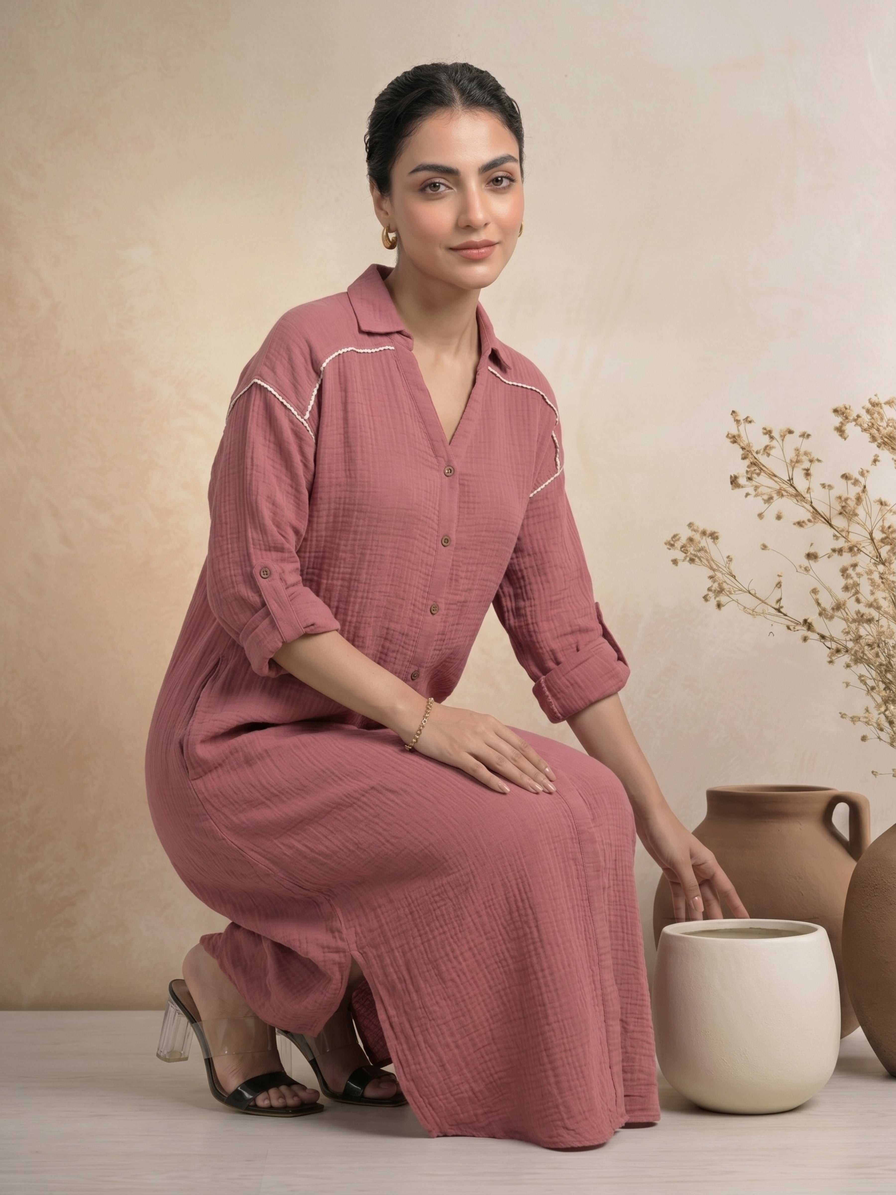 Smoky Blush Shirt Dress