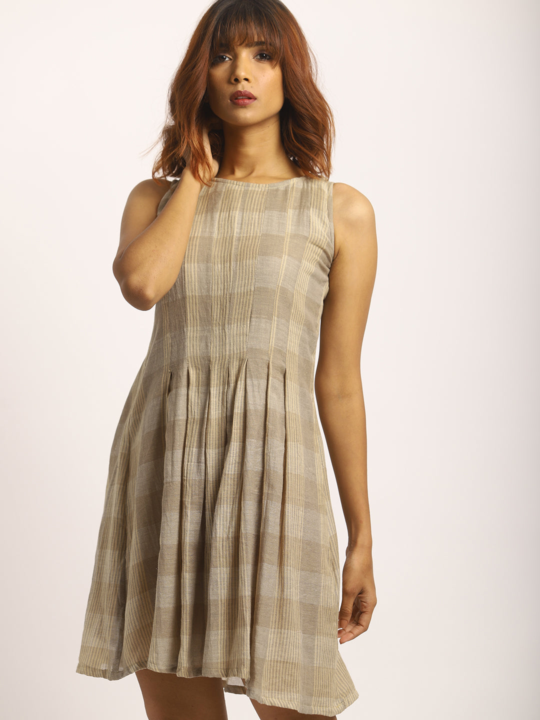 Brown Checkered Dress