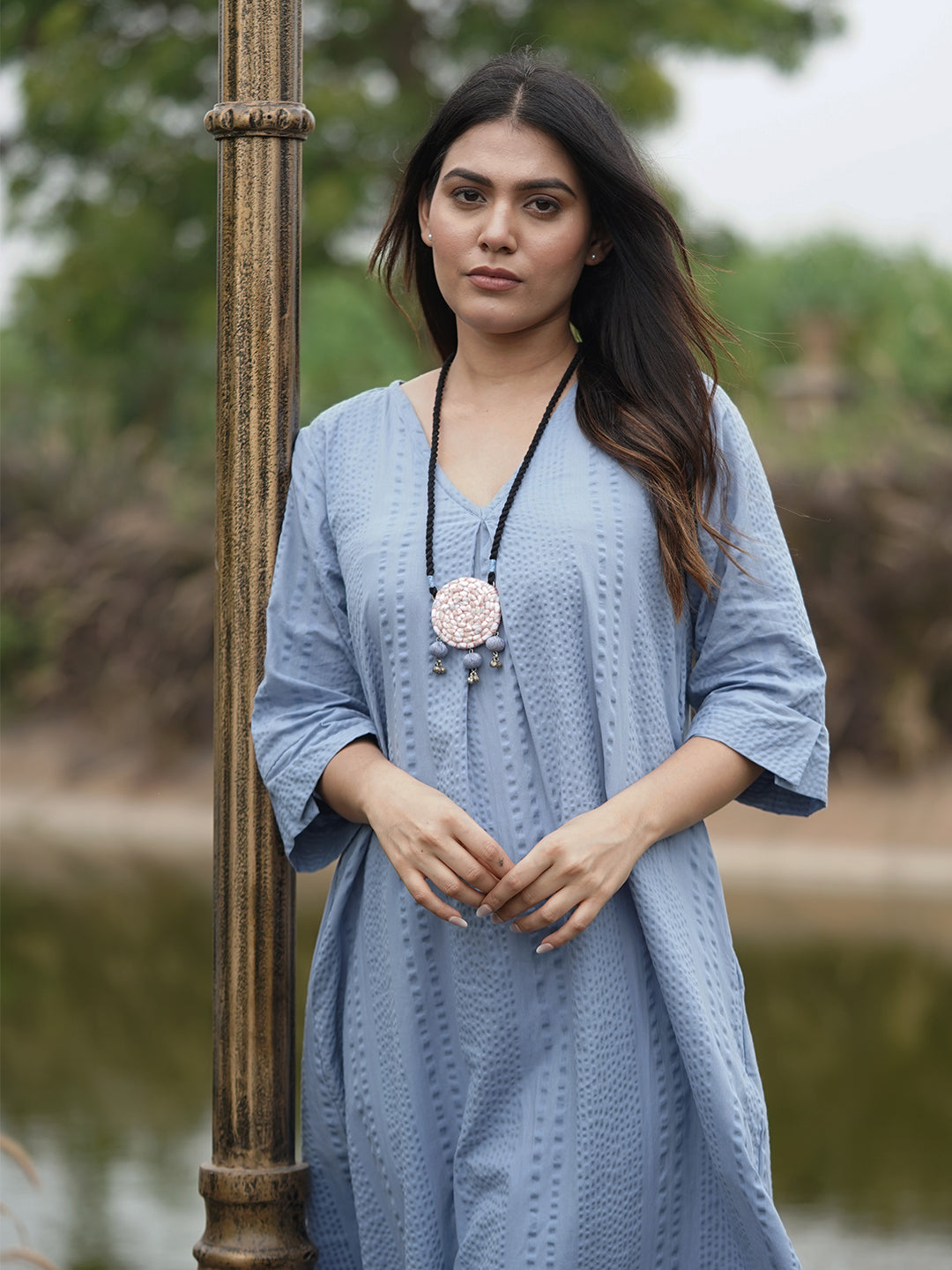 Peach Blue Fabric Pendant