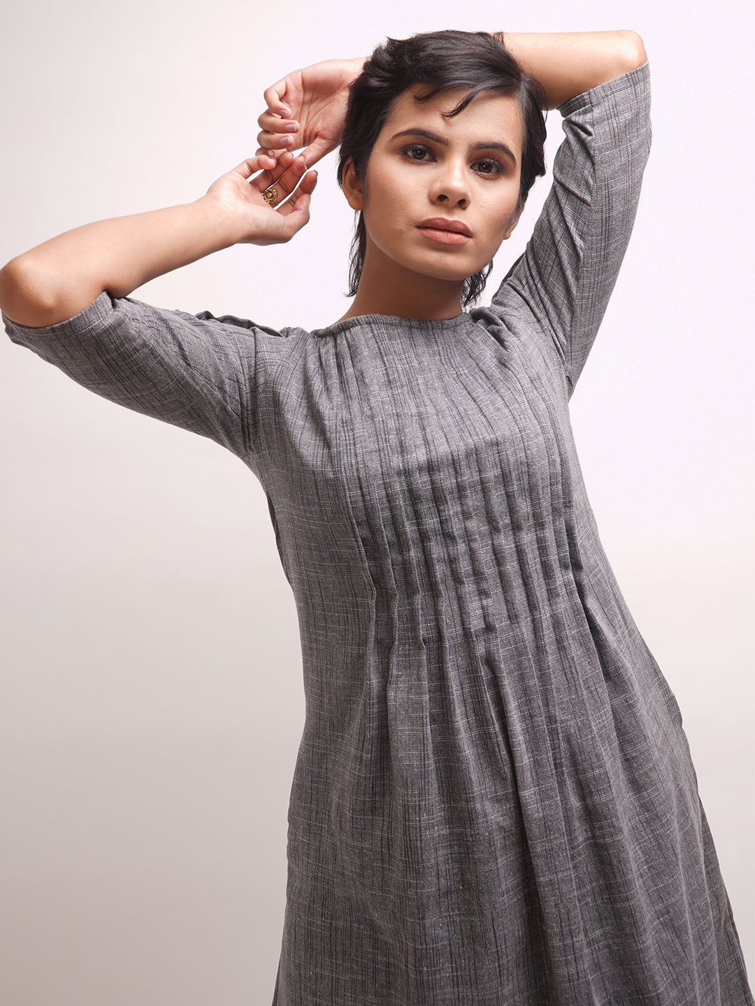 Blackish Grey Kurta with Checkered Palazzos