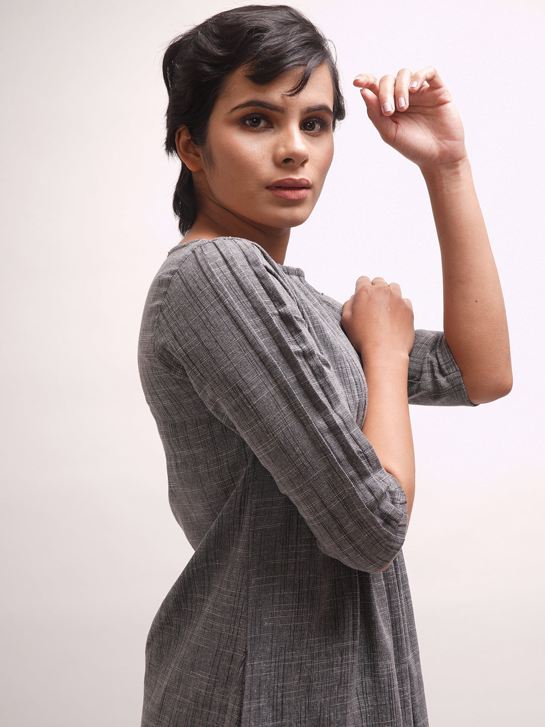 Blackish Grey Kurta with Checkered Palazzos