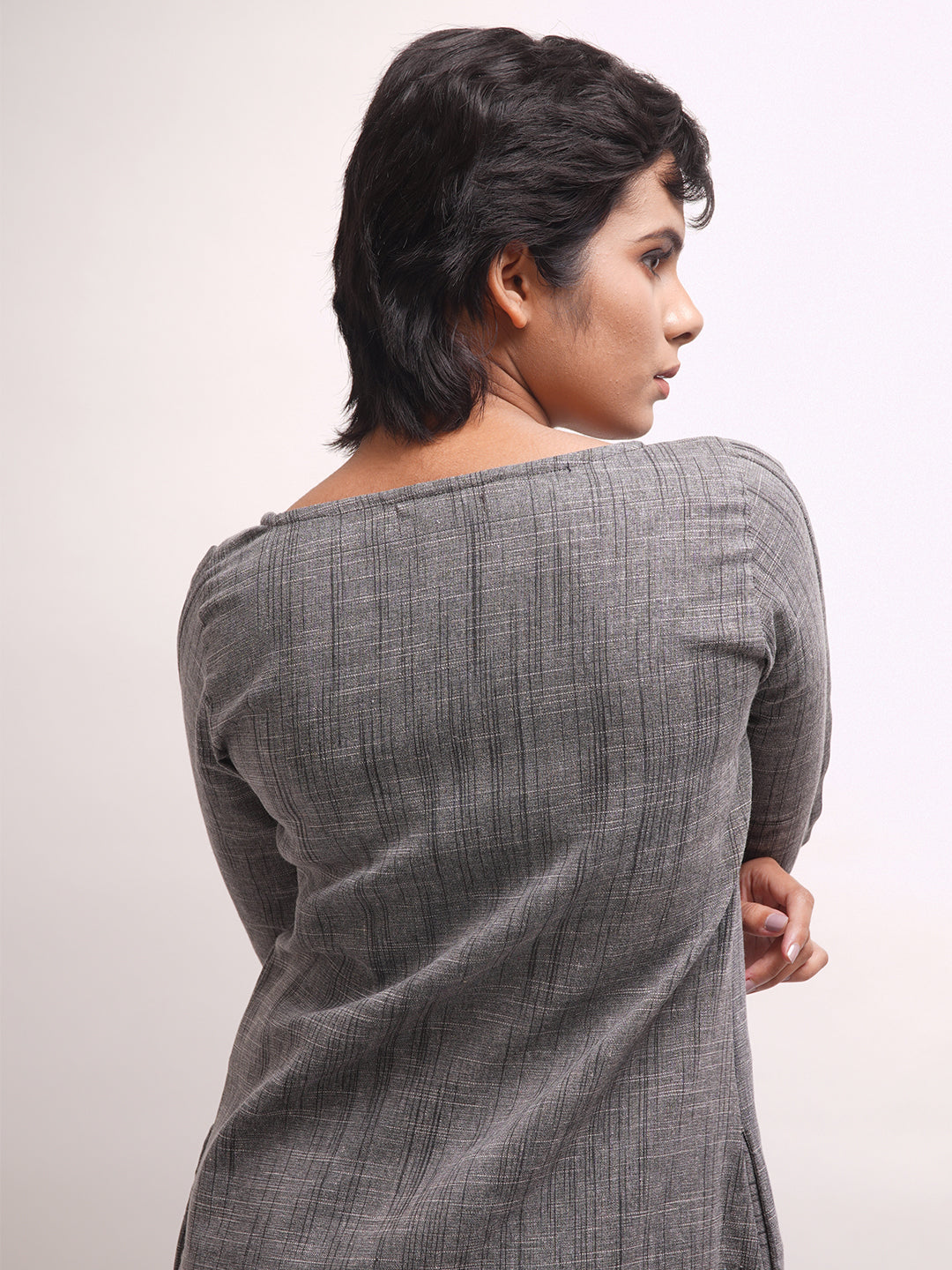 Blackish Grey Kurta with Checkered Palazzos