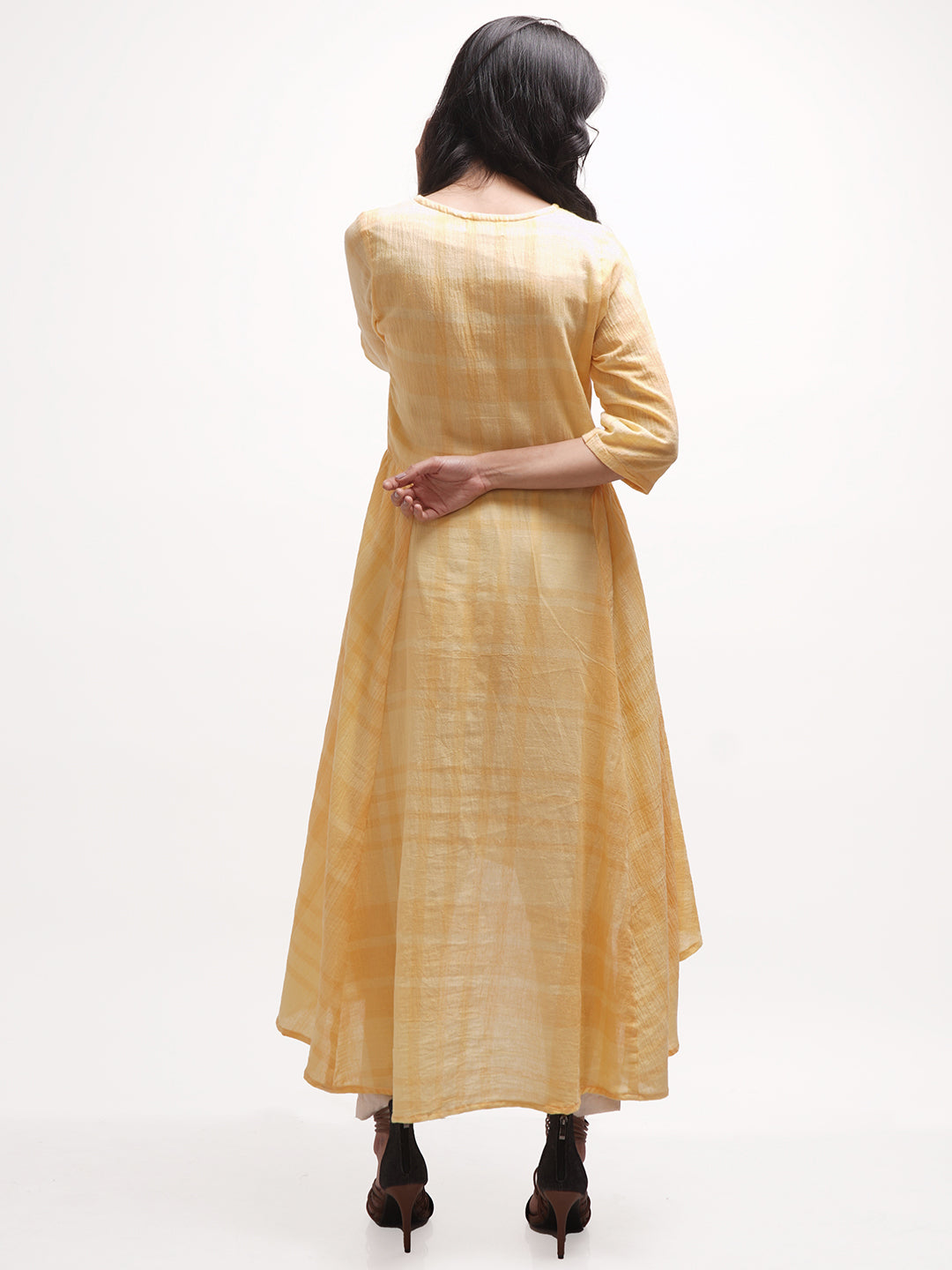 Yellow Checkered Asymmetrical Kurta