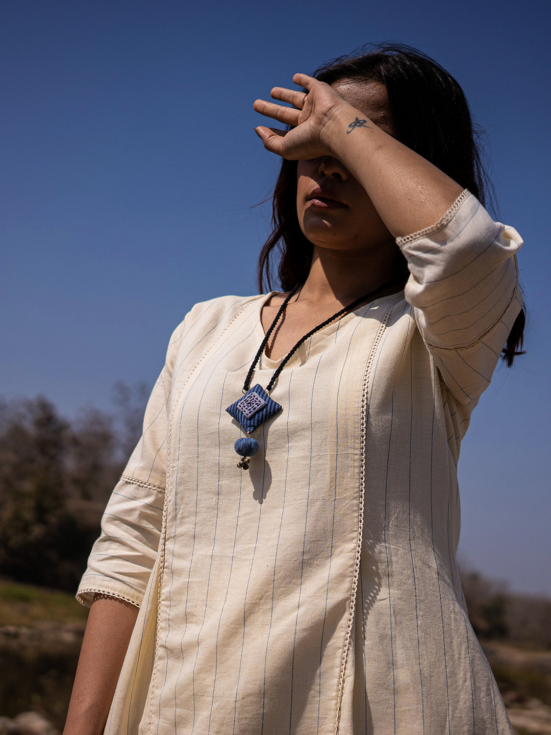 Blue Kantha Fabric Pendant