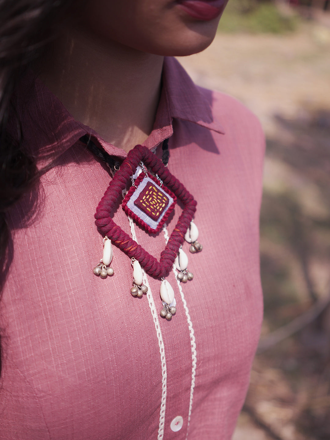 Maroon Twisted Fabric Pendant