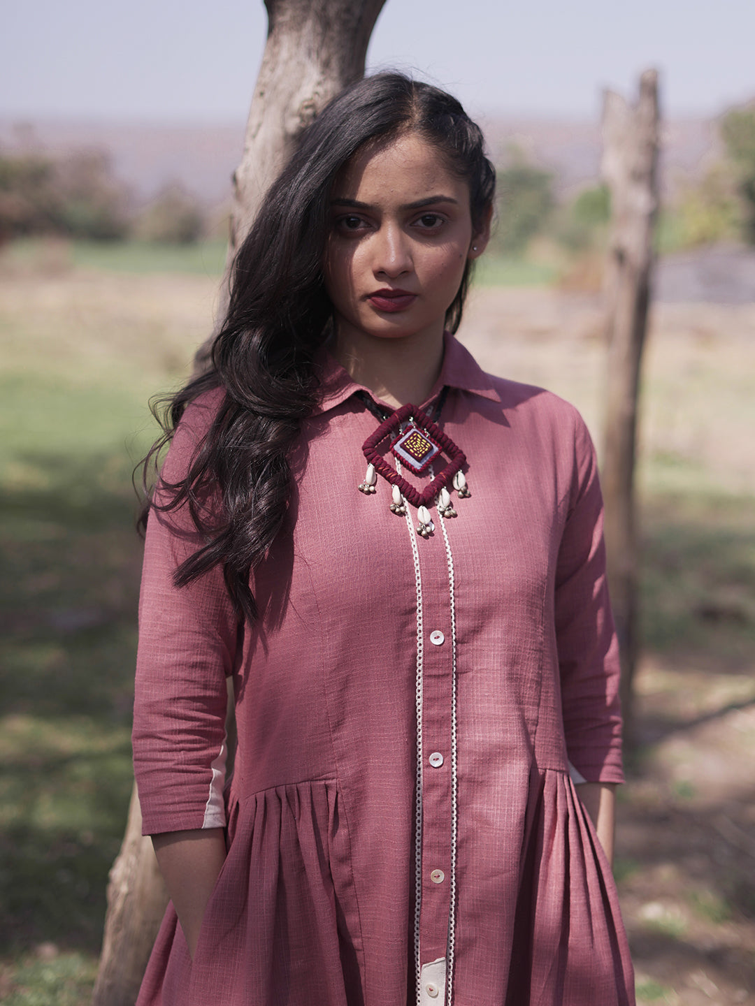 Maroon Twisted Fabric Pendant