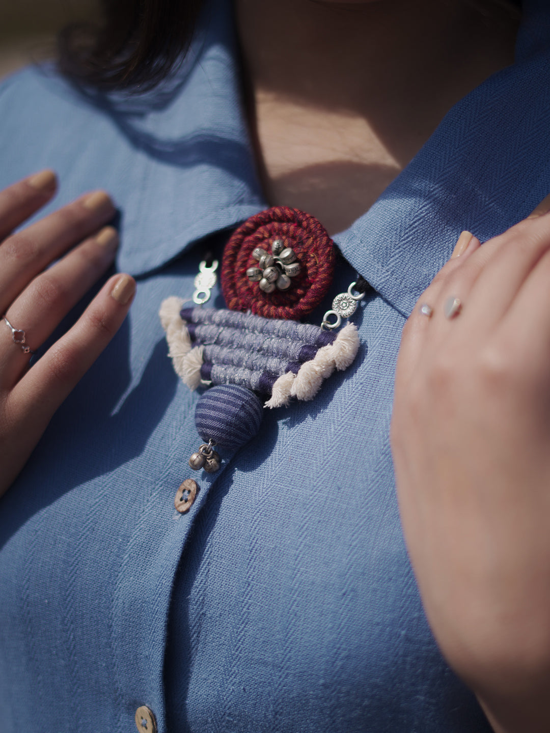 Blue Maroon Fabric Pendant