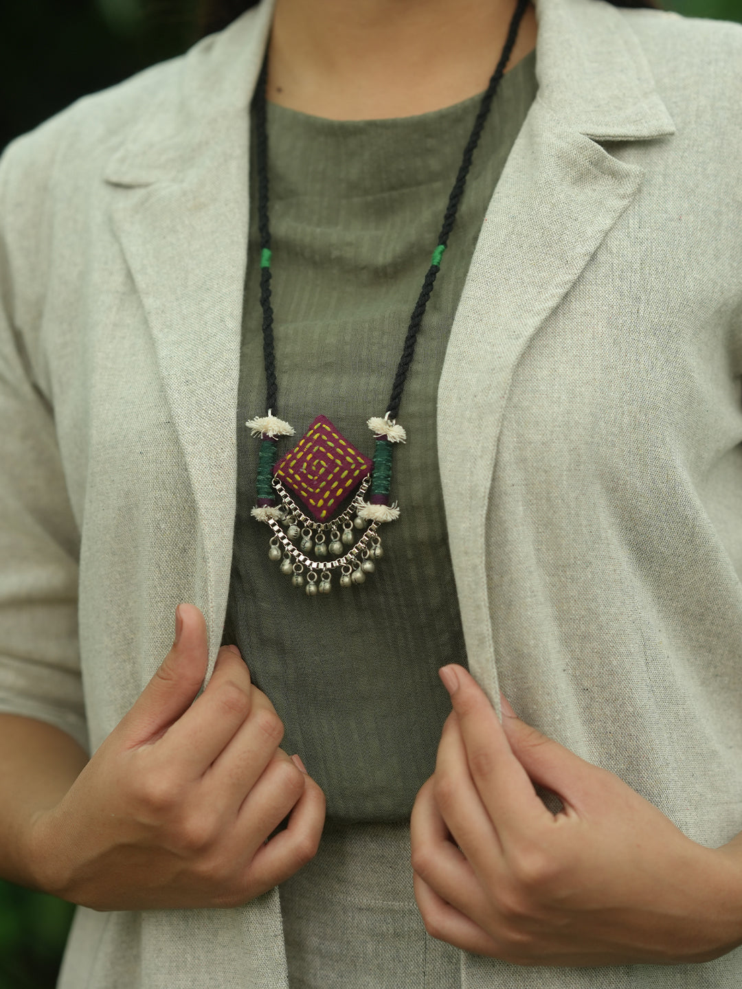 Maroon Green Fabric Pendant