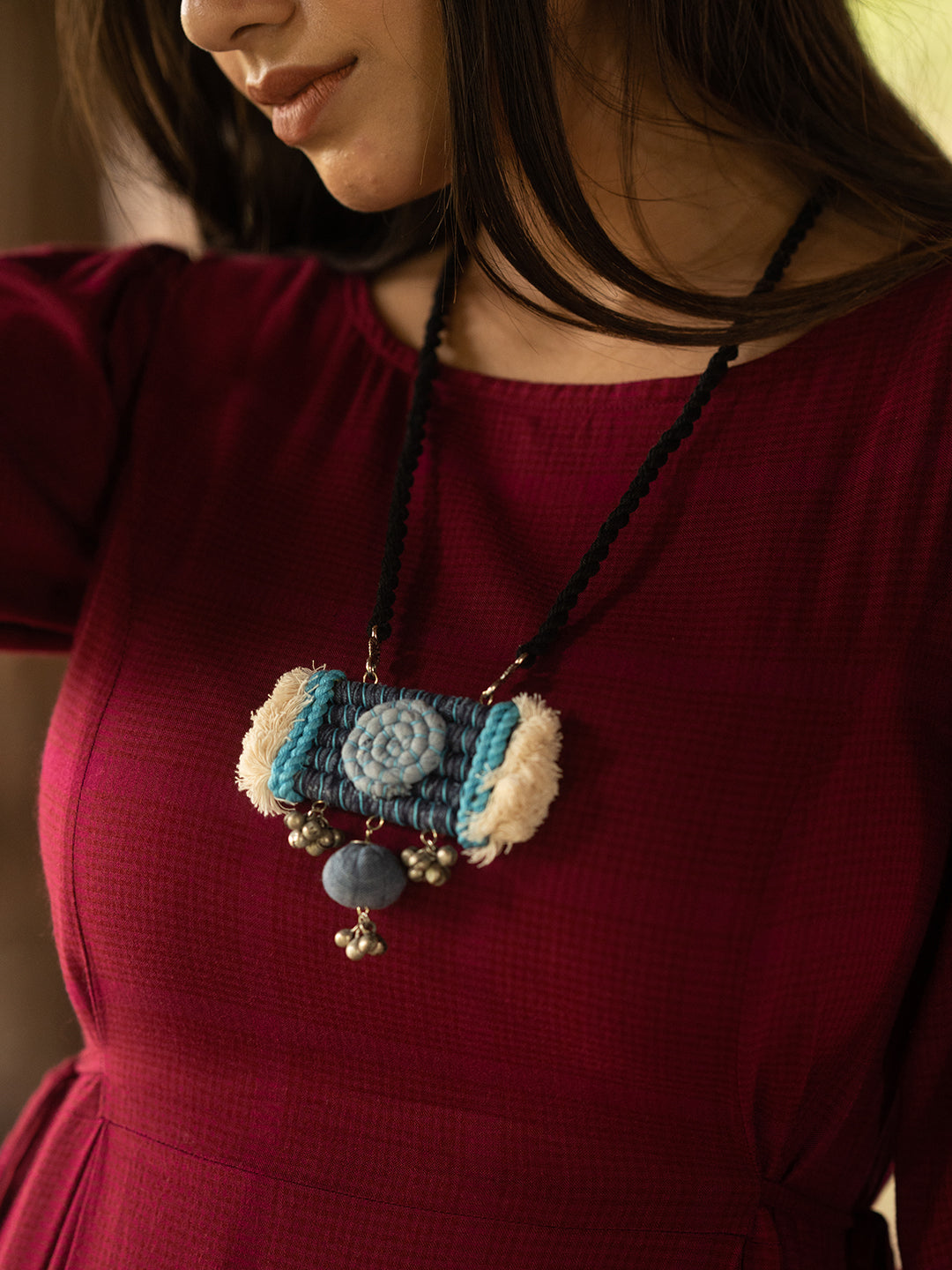 Blue Rectangular Fabric Pendant