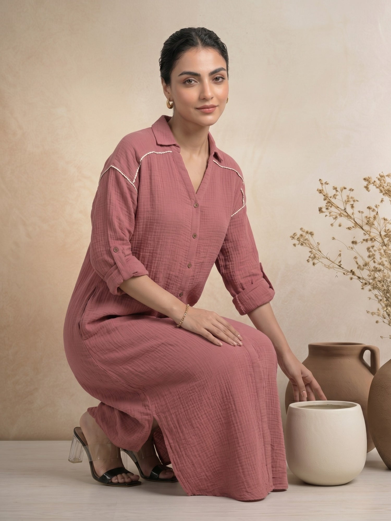 Smoky Blush Shirt Dress