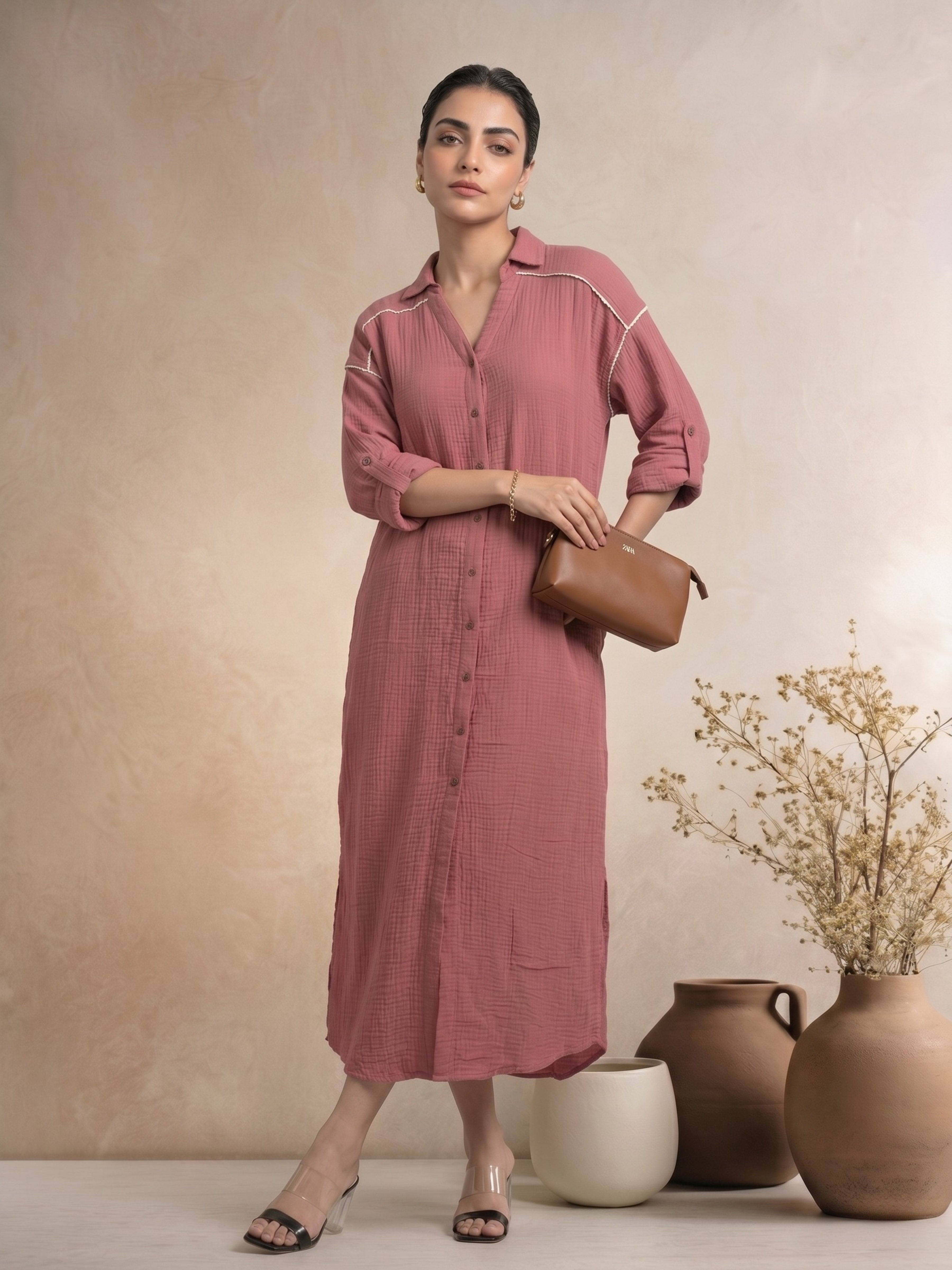 Smoky Blush Shirt Dress
