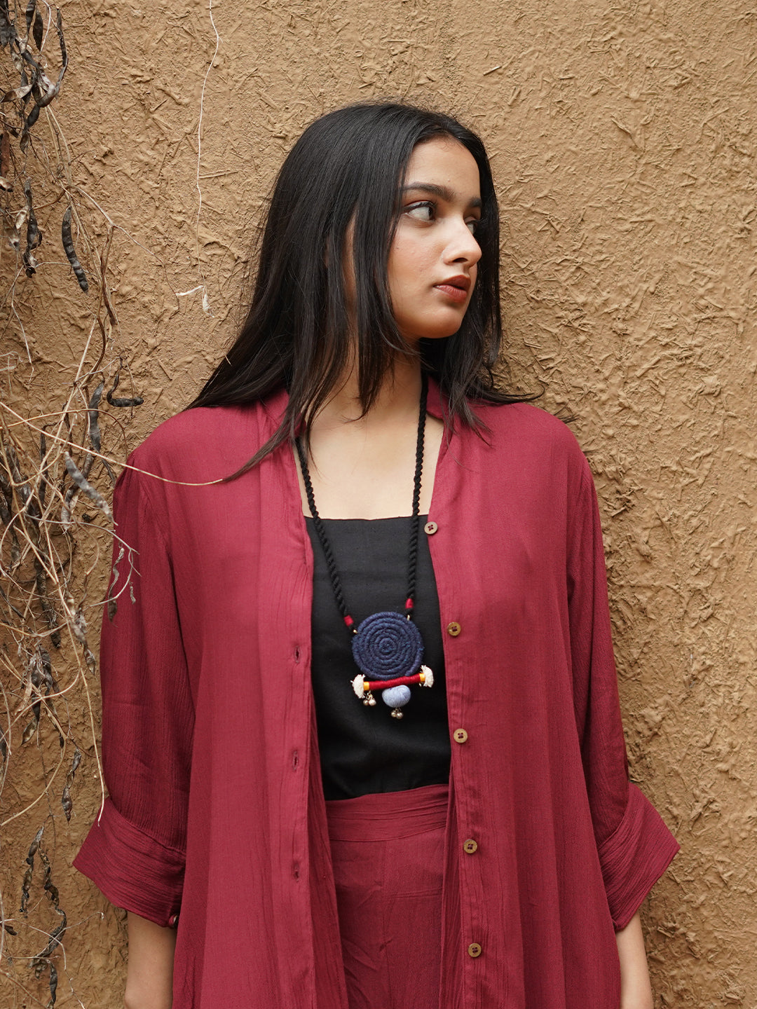 Navy Red Fabric Pendant